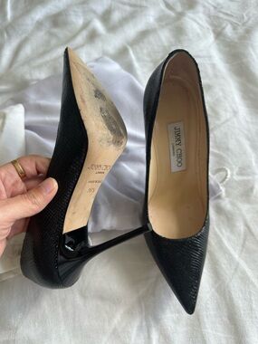 Jimmy Choo Black Textured Pointed Toe Stiletto Pumps